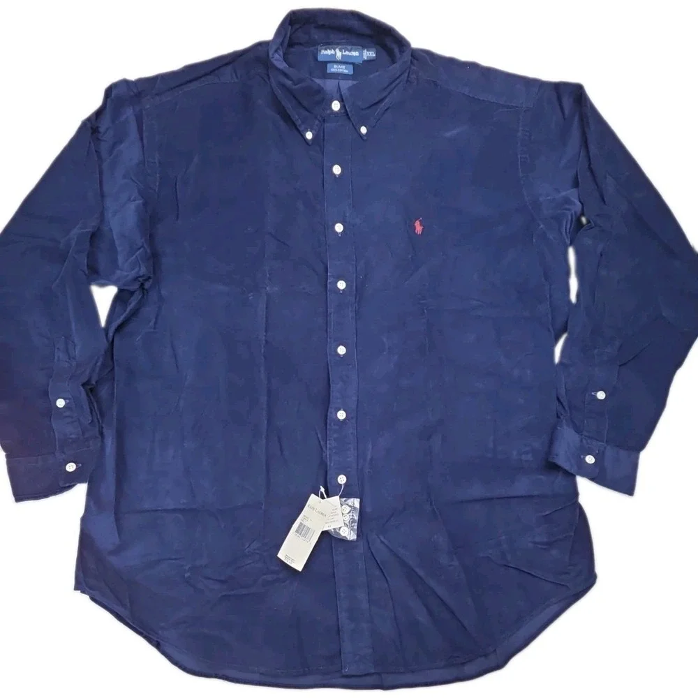 NWT Y2K Vintage Polo Ralph Lauren Blake Corduroy Button Down Shirt Mens XXL Blue